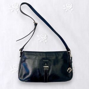 Etienne Aigner 90s Genuine Black Smooth Leather Silver Bag Charm Shoulder Bag